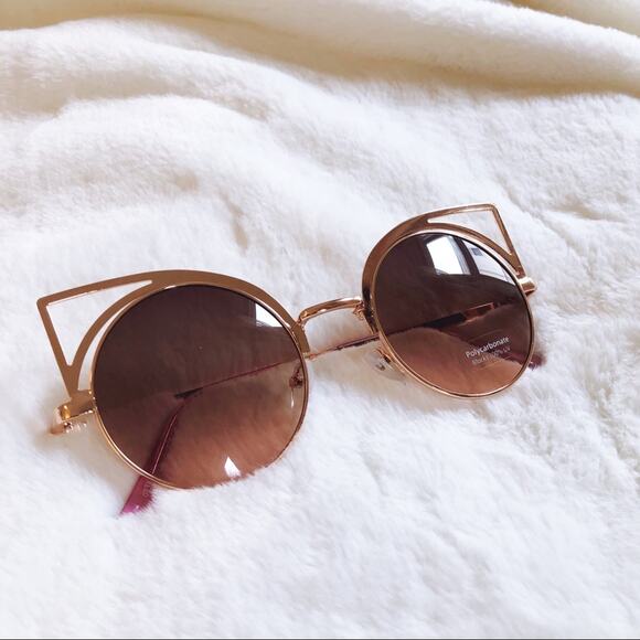 Mia Rose Gold Cat Eye Retro Round Tint Sunglasses - Picture 5 of 9